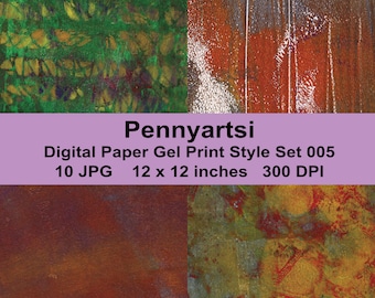 Digital Paper, Digital Background, 12 x 12 inches, Gelli Print, Mono Print Style, Instant Digital Download
