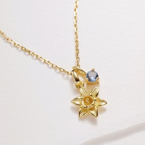 Daffodil Birth Flower Necklace • Birth Flower Gift • Aquamarine Necklace • Personalized Necklace • Birth Month Flower • Birthday Gift