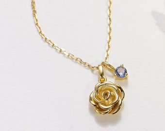 Rose Birth Flower Necklace • Birth Flower Gift • Alexandrite Necklace • Personalized Necklace • Birth Month Flower • Birthday Gift