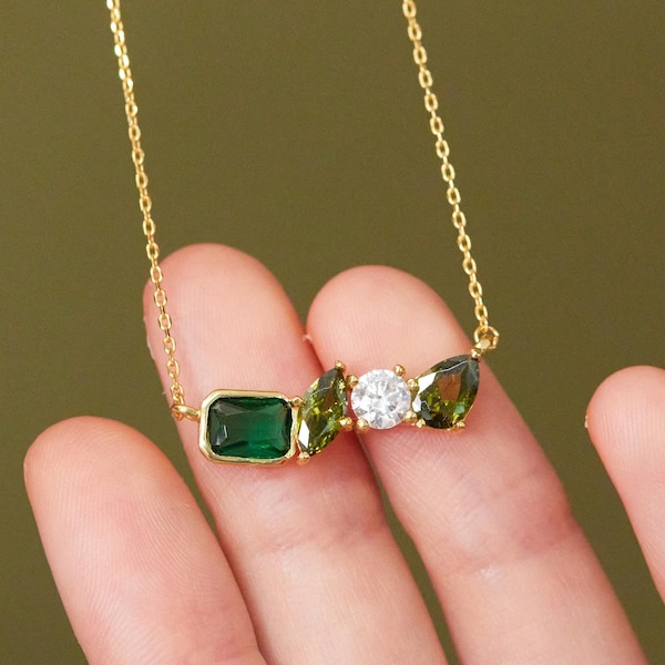 Aangepaste ketting met 4 geboortestenen • Familiegeboortesteensieraden • Gepersonaliseerde moederketting • Cadeau voor beste vriend • Gouden Toi-et-Moi-hanger