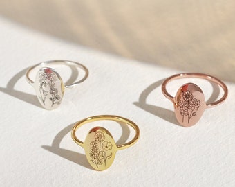 Family Florals Ring • Combined Birth Flower Ring • Multiple Birth Flower Ring • Bouquet Ring • Personalized Gift for family