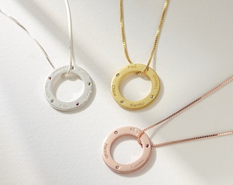 Family Necklace • Custom Coordinates Necklace • Linked Circle Necklace • Circle Name Necklace • Personalized Coordinates Circle Necklace