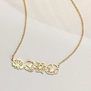 Birth Flower Necklace • Combined Birth Flower Necklace • Bridesmaids Gift • Birth Flower Jewelry • Birth Month Necklace • Combined Bouquet
