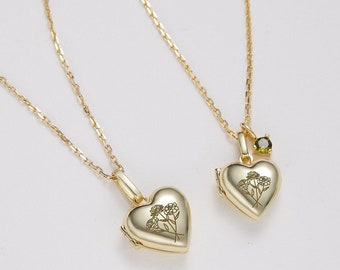 Personalised Birth Flower Heart Locket • Personalized Photo Heart Locket • Memorial Locket • Heart Necklace • Anniversary gift