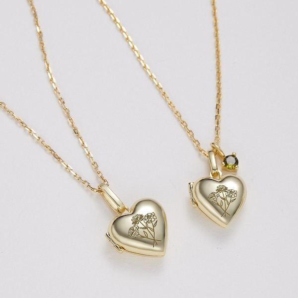 Personalised Birth Flower Heart Locket • Personalized Photo Heart Locket • Memorial Locket • Heart Necklace • Anniversary gift