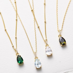 Pear Birthstone • Teardrop Birthstone • Birthstone Necklace • Gift Birthstone • Birthday Gift • Gemstone Necklace • Custom Birthstone