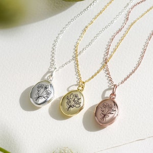Birth flowers Bouquet Oval Locket • Locket Necklace • Personalized Jewelry Gifts • Birth Flower Necklace • Necklace for Mom • Gift for mom