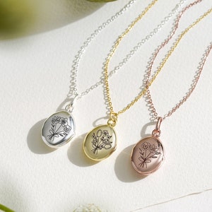 Bouquet de fleurs de naissance médaillon ovale • Collier médaillon • Cadeaux bijoux personnalisés • Collier de fleurs de naissance • Collier pour maman • Cadeau pour maman