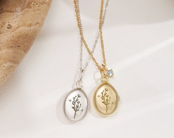 Collana con medaglione di fiori selvatici • Collana con fiori di nascita • Medaglione con messaggio • Medaglione con foto personalizzato • Medaglione ricordo • Medaglione inciso