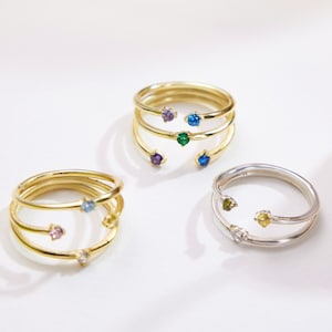 Mini Birthstone Ring • Mothers Ring • Dainty Gemstone Ring • Multi Birthstone Ring • Stacking Ring • Personalized Gift For Mom