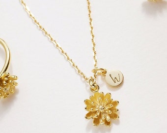 Chrysanthemums Birth Flower Necklace • Birth Flower Gift • Topaz Necklace • Personalized Necklace • Birth Month Flower • Birthday Gift