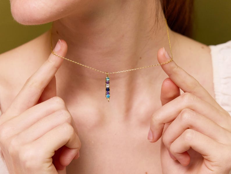 Custom Birthstone Pea Pod Necklace • Custom Family Necklace • Gold Vermeil • Best Friends Jewelry • Personalized Mom Necklace image 8