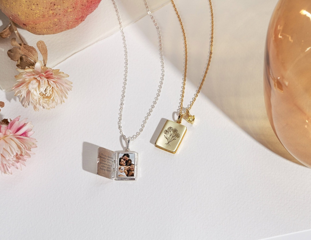 Personalised Birth Flower Engraved Book Locket • Message Locket ...