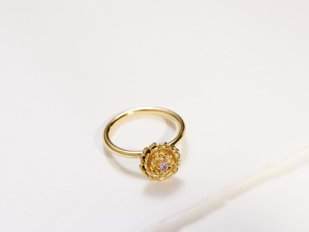 October Birth Rings Marigold Birth Flower Ring β’ October Birth Month Flower β’ Tourmaline ...
