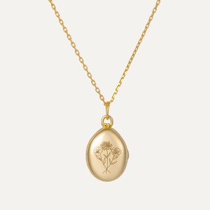 Birth Flower Engraved Locket Necklace Customized Gold Locket Personalized Photo Locket Keepsake Locket Combined Birth Flower image 5