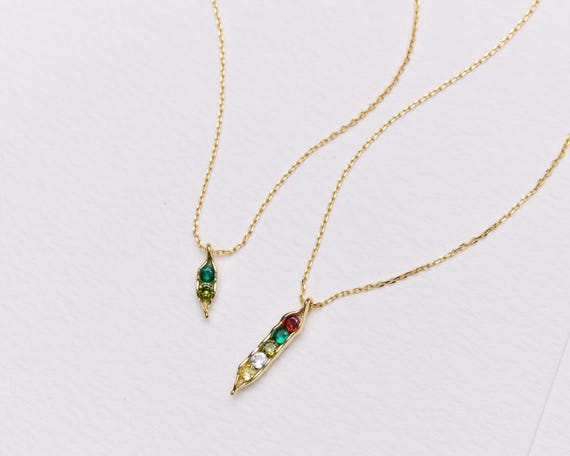 Custom Birthstone Pea Pod Necklace • Custom Family Necklace • Gold Vermeil • Best Friends Jewelry • Personalized Mom Necklace