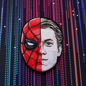 Spider Man split face - Tom Holland Embroidered Velcro Morale Patch