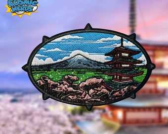 Mt Fuji Japan Cherry Blossom Chureito Pagoda Embroidered Morale Patch