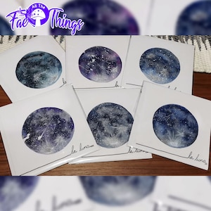 La Luna Moon Aquarelle Faites à la main Cartes de vœux vierges
