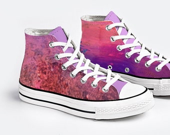 Galactic Canvas High Top Sneakers Purple Art Print Shoes