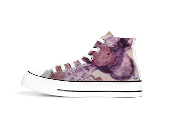 Hoge sneakers Purple Space: op maat gemaakte veganistische canvasschoenen
