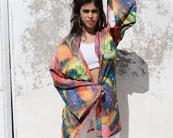 Summer Kimono Jacket, Kimono Top, Beach Kimono, Psychedelic Kimono Print, Kimonos For Woman, Beach Kimono Top