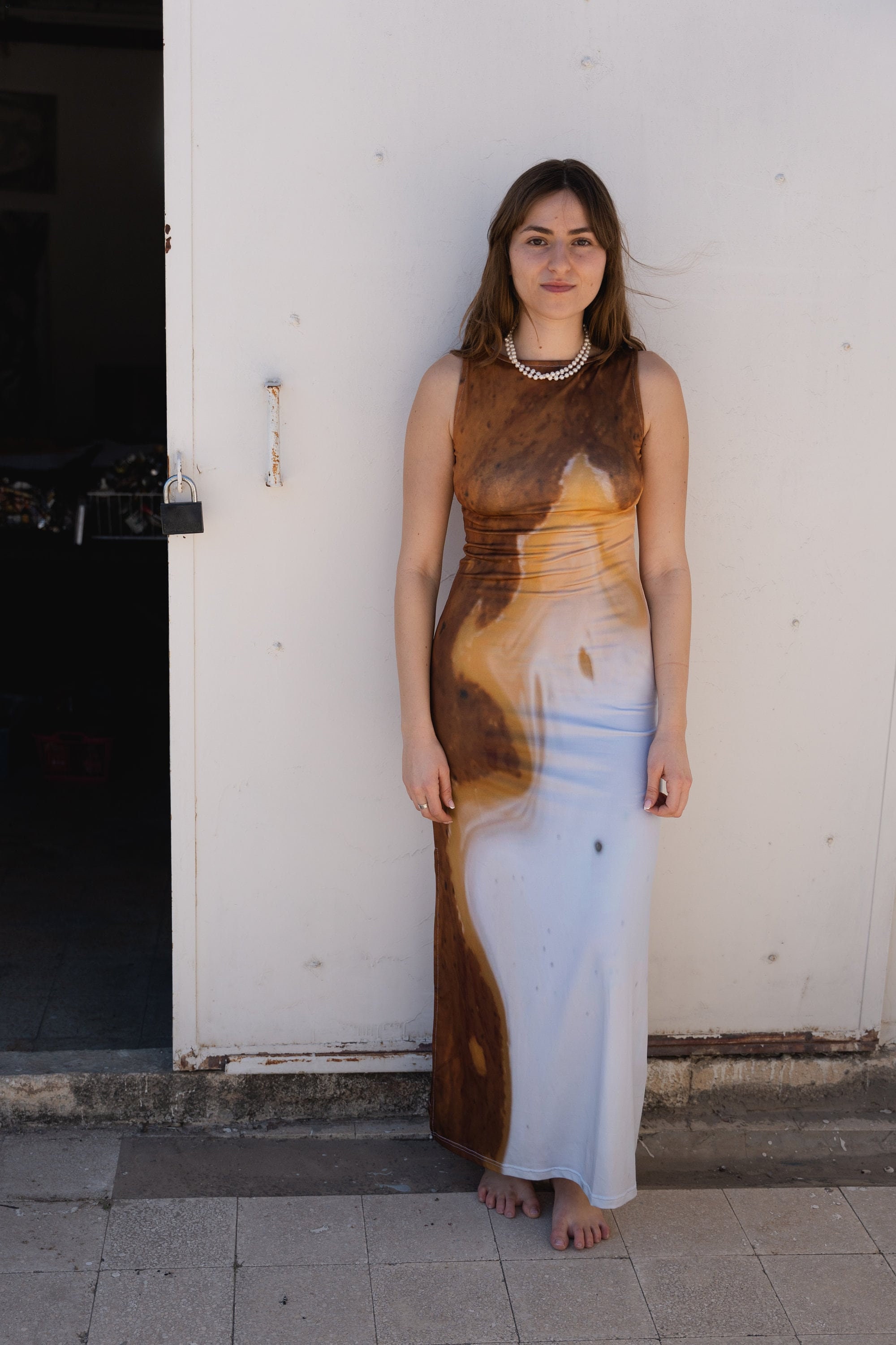Brown Abstract Printed Backless Dress