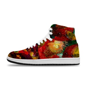 Abstract Shoes, High Top Sneakers, Festival Shoes, Basketball Shoes, Custom Sneakers, Red Sneakers, Streetwear Sneakers, Urban Wear, Unisex
