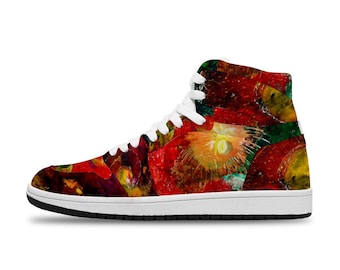 Red High Top Abstract Custom Sneakers for Urban Streetwear