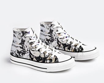 Abstract Shoes, Black & White Sneakers, Converse High Tops, Custom Sneakers, Basketball Sneaker, Festival Outfit, Festival Shoes, Skateboard