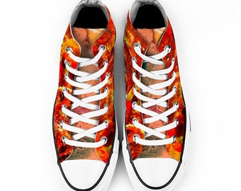 Red Abstract High Top Sneakers - Custom Festival Basketball Shoes for Urban Streetwear