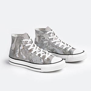 Custom High Top Gray Sneakers, Psychedelic Festival Converse Style Shoes