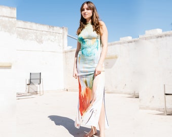 Bohemian Festival Maxi Dress, Vibrant Long Fairy Pystrance Abstract Dress