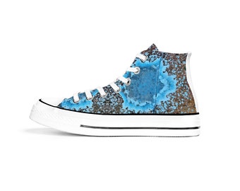 Classic Blue Art Print High Top Canvas Sneakers, Unisex Spring Trainers