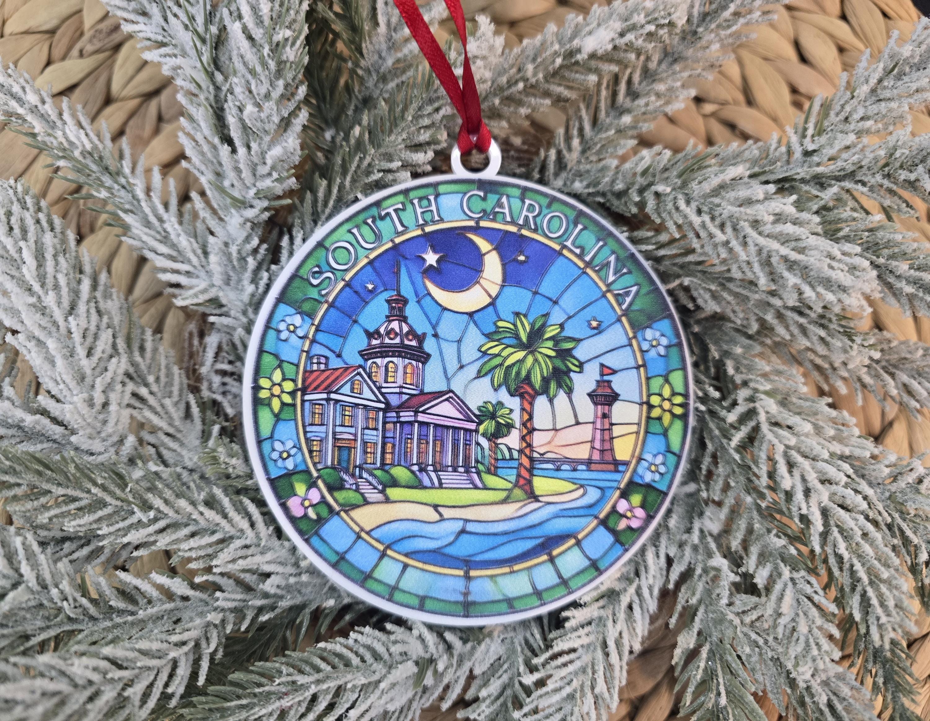 South Carolina Stained Glass Inspired Ornament:  Palmetto Design, State Keepsake