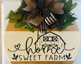 Home sweet Farm door hanging, welcome, wooden sign, buttercream, Barn, Country