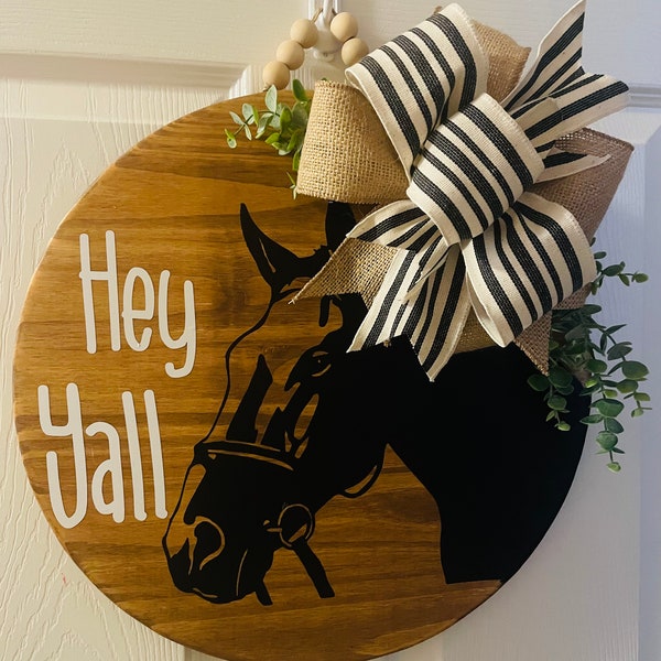Horse head door hanger, with Interchangeable bow topper, stain/black, Home Decor, Country themed