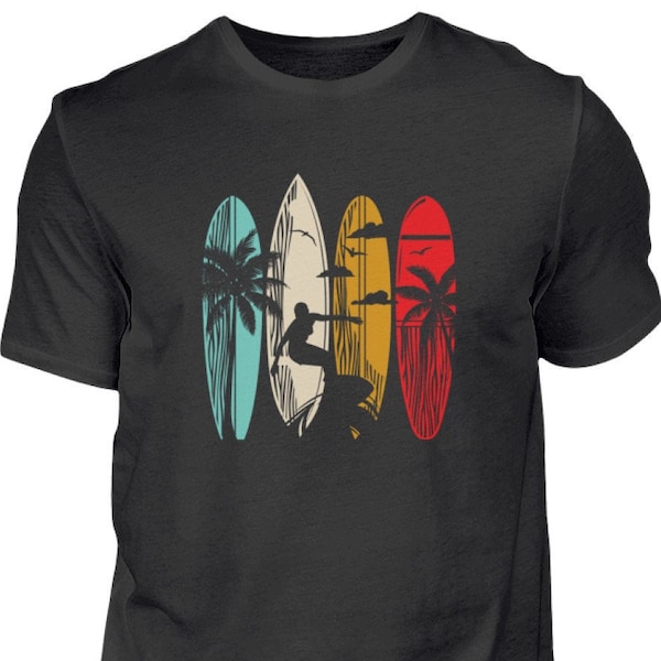 Surfer Surfing Surfboard Retro Palm Tree Beach Gift Idea Cotton Shirt T-Shirt