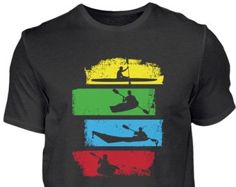 Kajak Retro Streifen, Kanu Vintage Geschenkidee, Kajaker Rudern Shirt, Kayak Baumwolle T-Shirt Retro