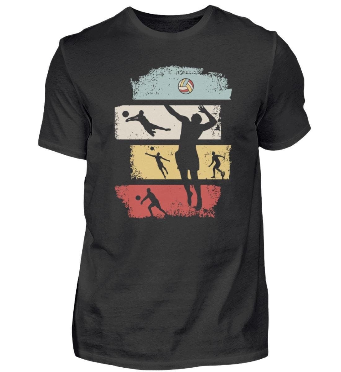 Volleyball Stripes Retro Shirt, Volleyballer Gift Idea, Beach Volleyball Silhouette Cotton T-Shirt Vintage