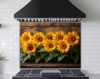 Sunflower Kitchen Backsplash: Tempered Glass Farmhouse Decor
