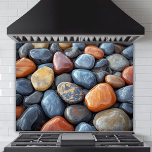 River Stone Kitchen Backsplash: Tempered Glass Pebble Art