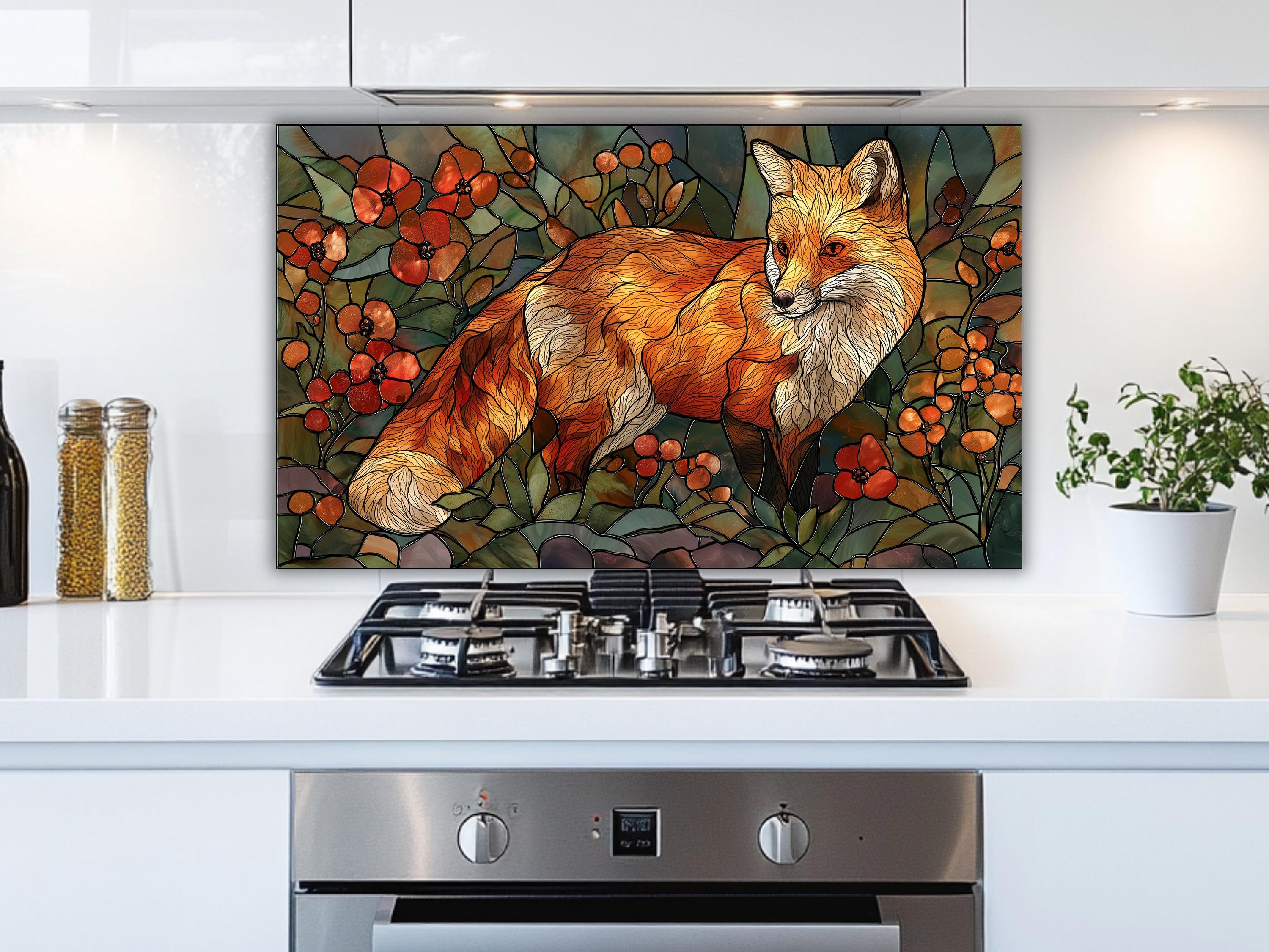 Fox Kitchen Backsplash: Tempered Glass Art (stove and Sink Splash Guard ...