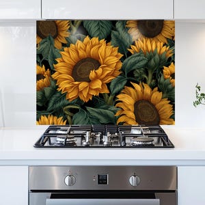 Sunflower Kitchen Backsplash: Tempered Glass Floral Art Tile