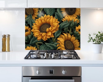 Sunflower Kitchen Backsplash: Tempered Glass Floral Art Tile