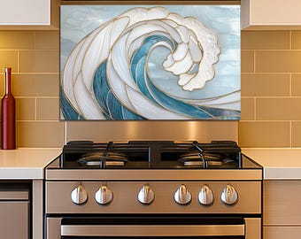 Backsplash for Stove Tempered Glass, Stained Glass Wave Design