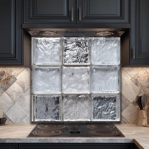 Tempered Glass Backsplash for Stove – Clear Glass Blocks Look
