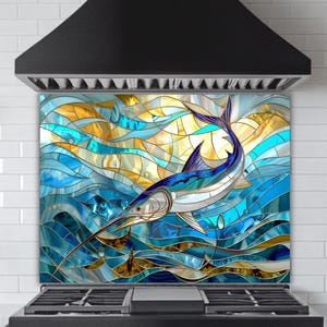 Sailfish Stained Glass Style Backsplash - Bright Ocean Art Tile