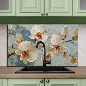 Tempered Glass Backsplash for Stove – Ivory Orchid Impasto Bloom