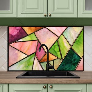 Tempered Glass Backsplash for Stove – Pink Green Opal Mosaic Look